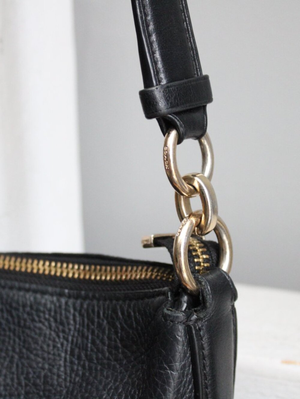 Coach Black Leather Mae Crossbody Bag Purse Gold Metal Accents F34823 - Picture 6 of 7